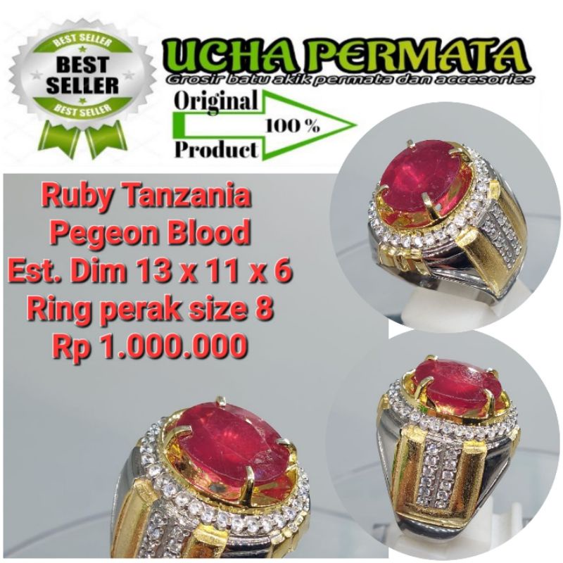 cincin permata ruby tanzania rubybpegeon blood ring perak
