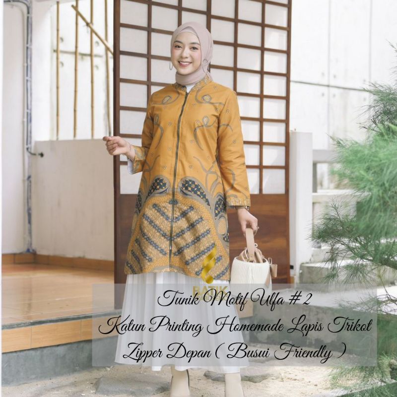 Batik Tunik Prabuseno Motif ULFA KUNING Batik Tunik Wanita Modern Elegan Atasan Kerja Formal Wanita 