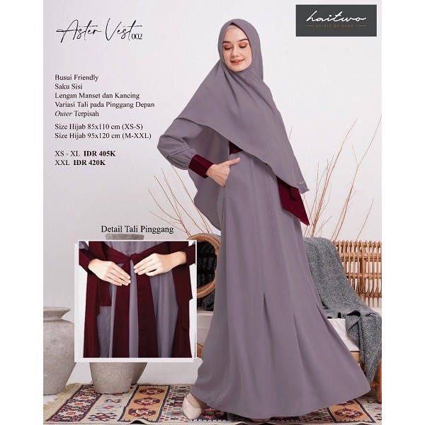 SET GAMIS SYARI TERBARU 2021 / HAIHAI / HAITWO / ASTER VEST 002 / BISA COD