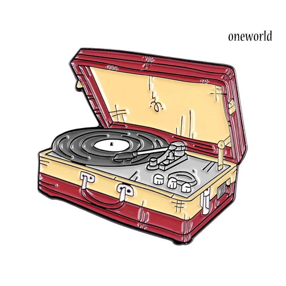 OW@ Unisex Suitcase Vinyl Record Player Enamel Brooch Pin Denim Jacket Badge Jewelry