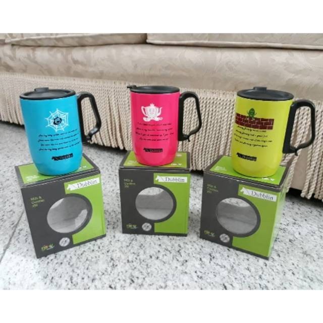 Barangunik2021-Mug Gelas Stainless 350 ml Dubblin Milk &amp; Cookies DBN-1689 Anti Tumpah