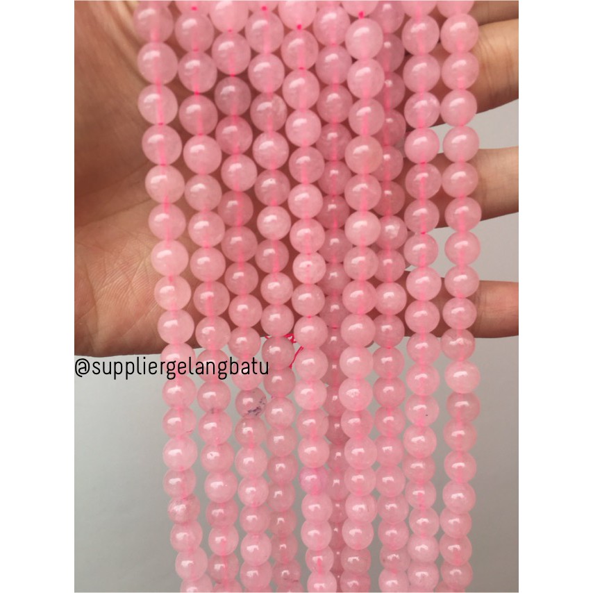 batu kristal rose quartz 10mm pink natural crystal stone healing kuarsa perhiasan gelang kalung