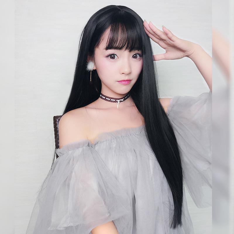 Wig Lurus Panjang Full Lace / Rambut Palsu Perempuan Dewasa Hair Extension Long Straight Poni Depan C1 F697