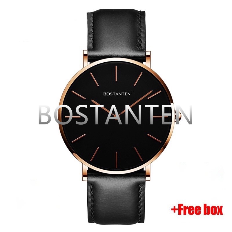 Bostanten Jam Tangan Pria Sangat tipis Cowok Quartz kulit Men Watch Quartz(Free box) B7202622K