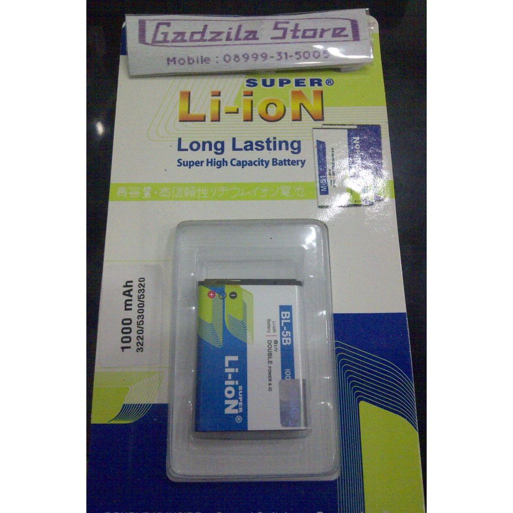 BATERAI NOKIA BL5B DOUBLE POWER SUPER LION LI-ION 1000 MAH BATTERY BATRE BATREI BL-5B BL 5B KUAT