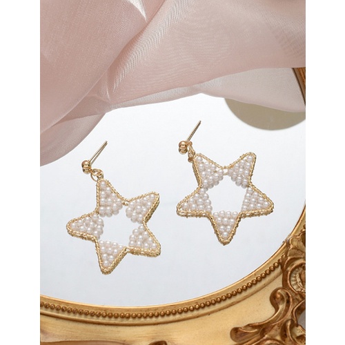 LRC Anting Tusuk Fashion Diamond Geometric Pearl Hand-woven K8041X