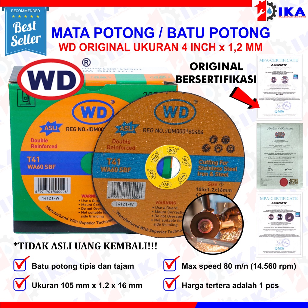 batu gurinda gerinda potong besi mata cutting wheel WD 4 x 1,2 asli Mata Gerinda POTONG 4&quot; WD / Mata Batu Gerinda POTONG WD 4 Inch - Cutting Wheel Grinda Gurinda WD