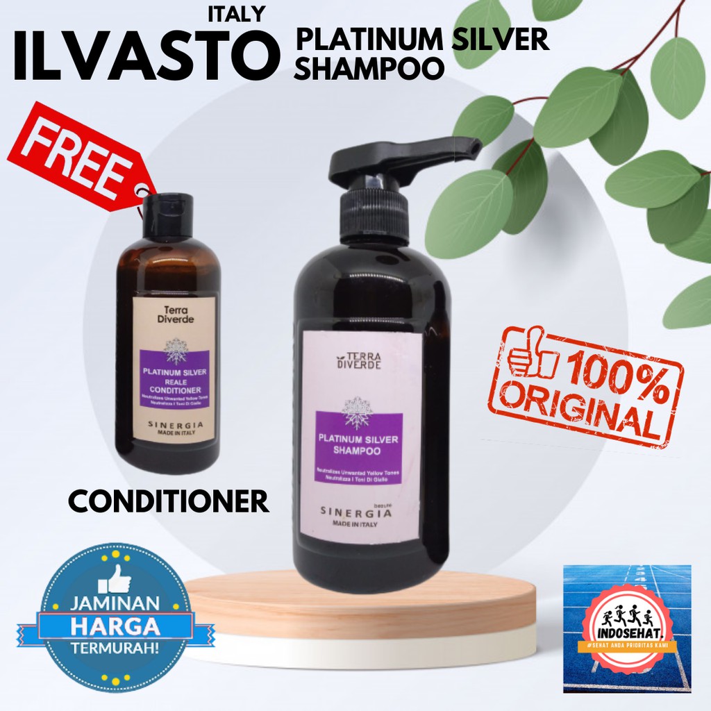 ILVASTO Terra Diverde Platinum Silver Shampoo - Shampo Perawatan Rambut Warna Silver 500 ml FREE CONDITIONER