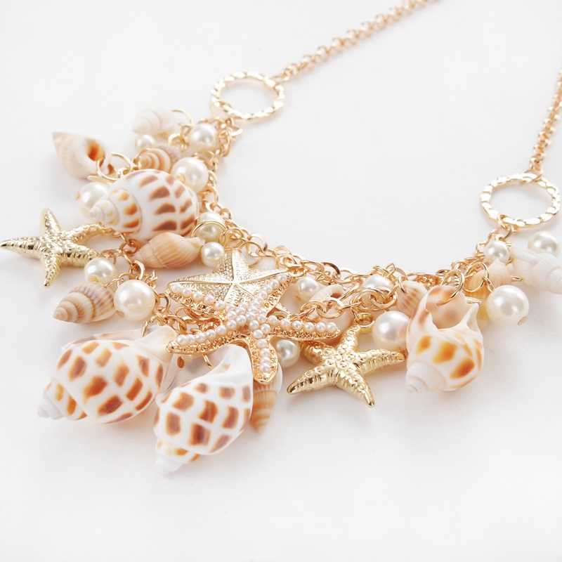 Kalung Rantai Multi Layer Liontin Bintang Lautkerangmutiara Imitasi Untuk Wanita