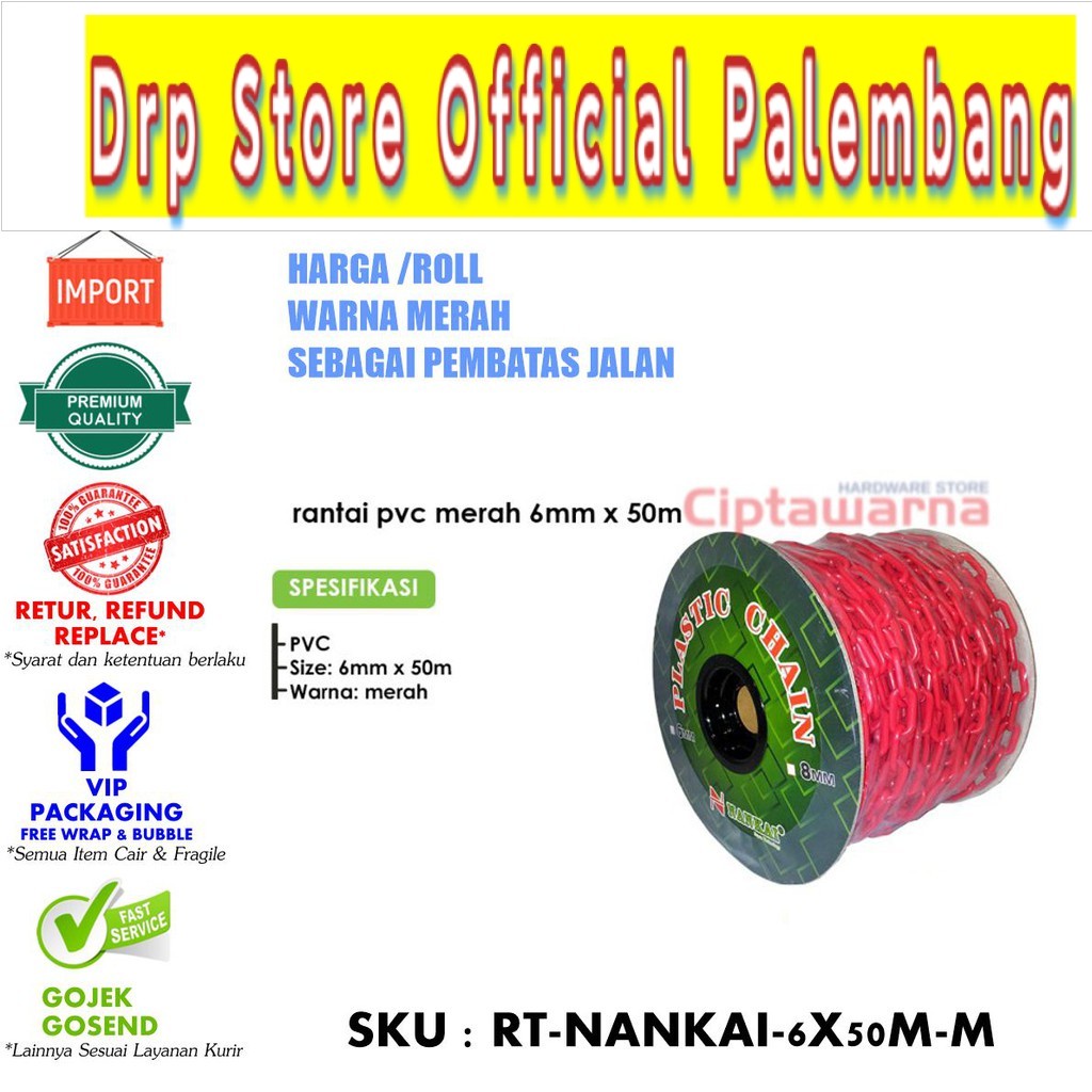 Nankai Rantai Plastik Meteran 6mm x 50m Pembatas Jalan Parkir Antrian