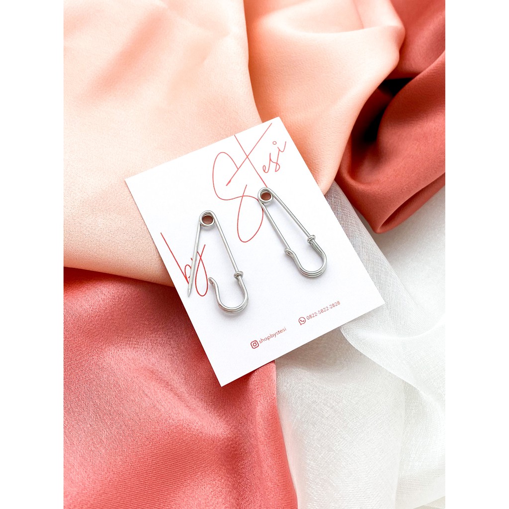 BYSTESI Safety Pin Gold Earring | Anting Wanita Peniti Emas Korean Style-Silver / Perak