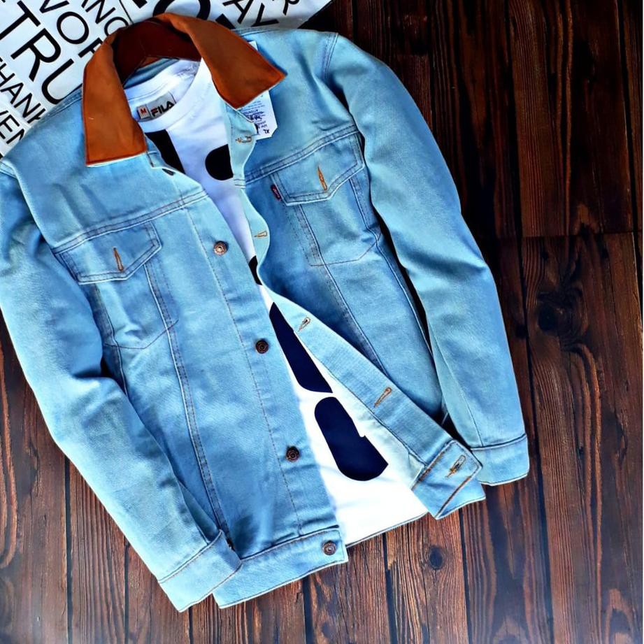 GROSER ( PROMO 2 PCS 1 KG )Jaket Jeans Levis Pria Jin Cowo Laki Laki Warna Putih Tulang Pekat Biru P