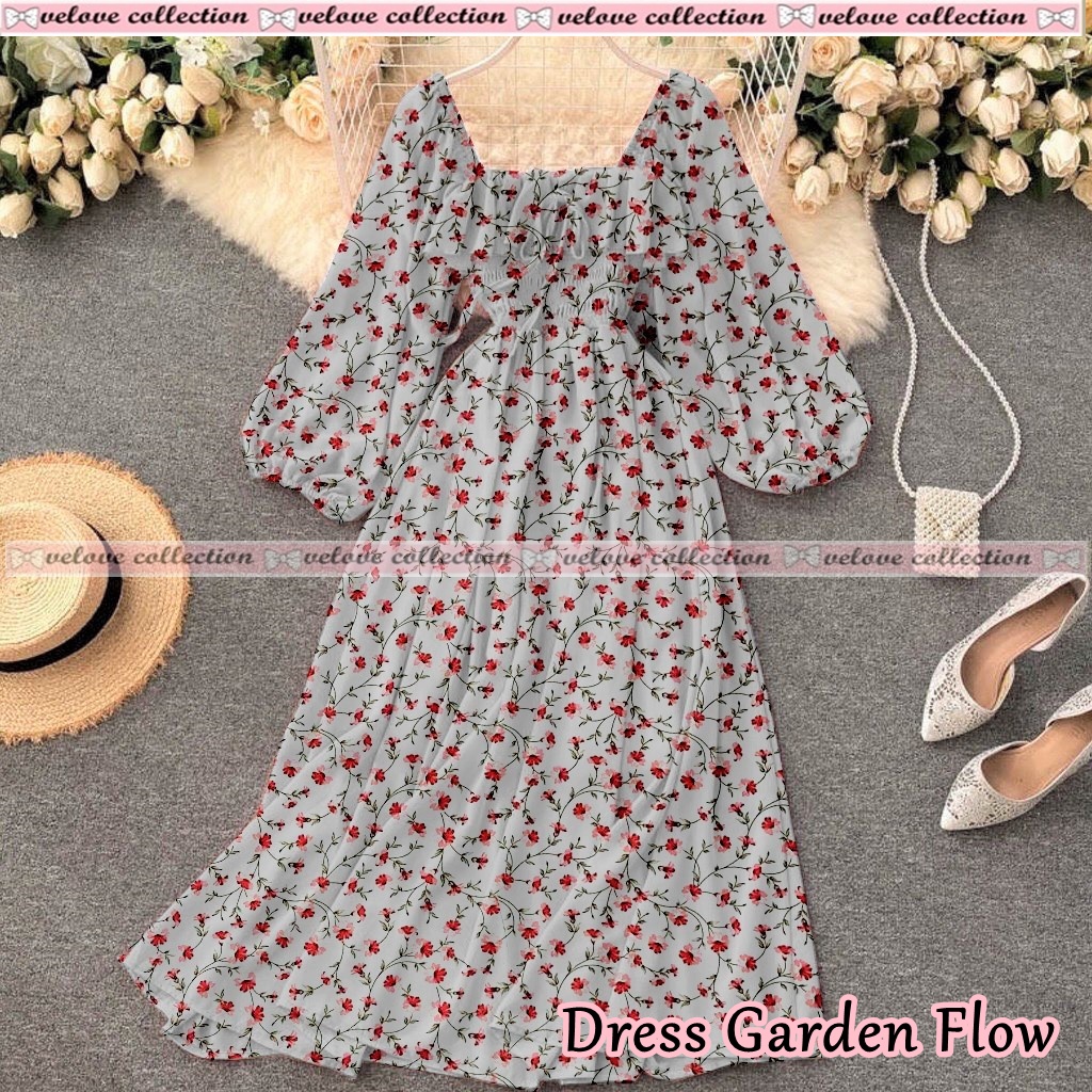 JONKA FASHION - Dress Sora Flower Fashion Wanita Gaya Vintage Dress Casual Terbaru-3