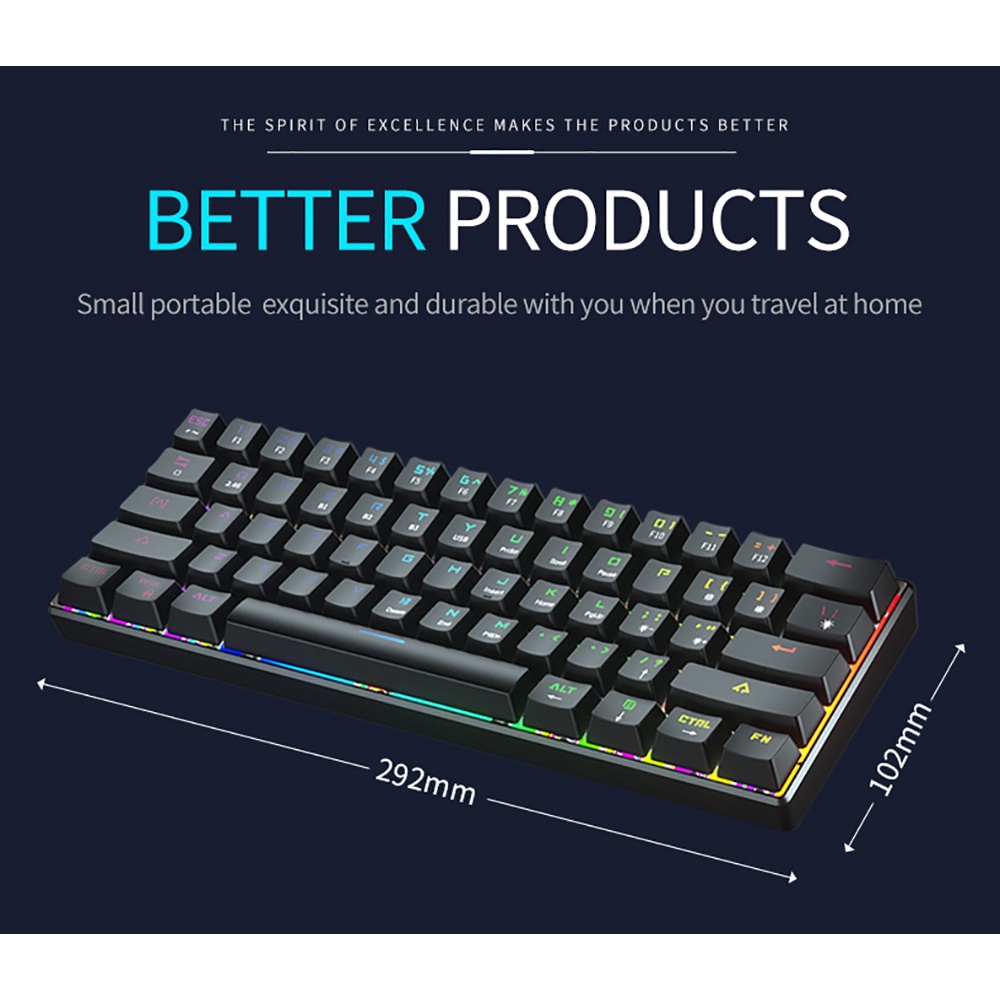 【Beli dua diskon 20%】 Goojodoq Mechanical Keyboard with RGB light 61 Key USB Bluetooth and Wired LED Backlit Axis PBT Mechanical Keyboard Optical Switches