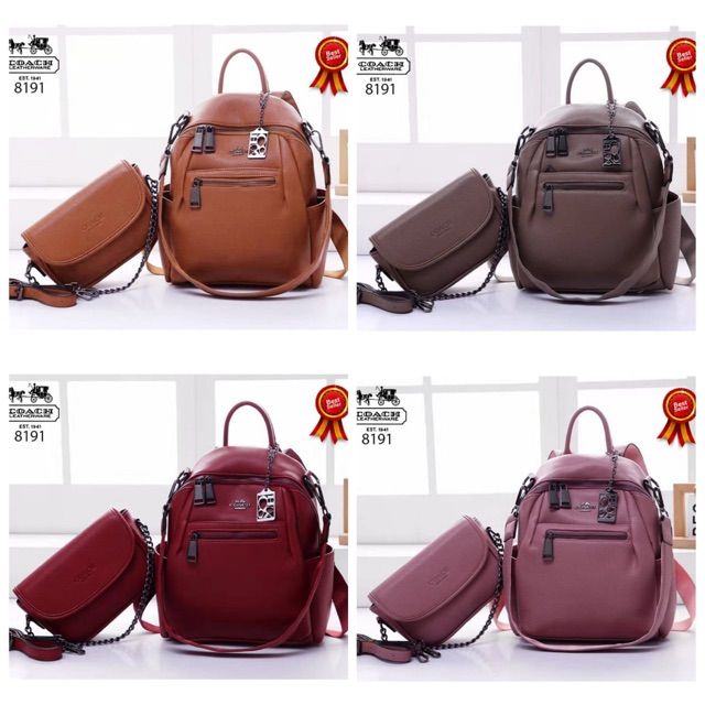 TAS COACH 8191# NEW Arrival COACH EST 1941 Backpack 2in1 Clemence Leather Double Strip Multifungtion