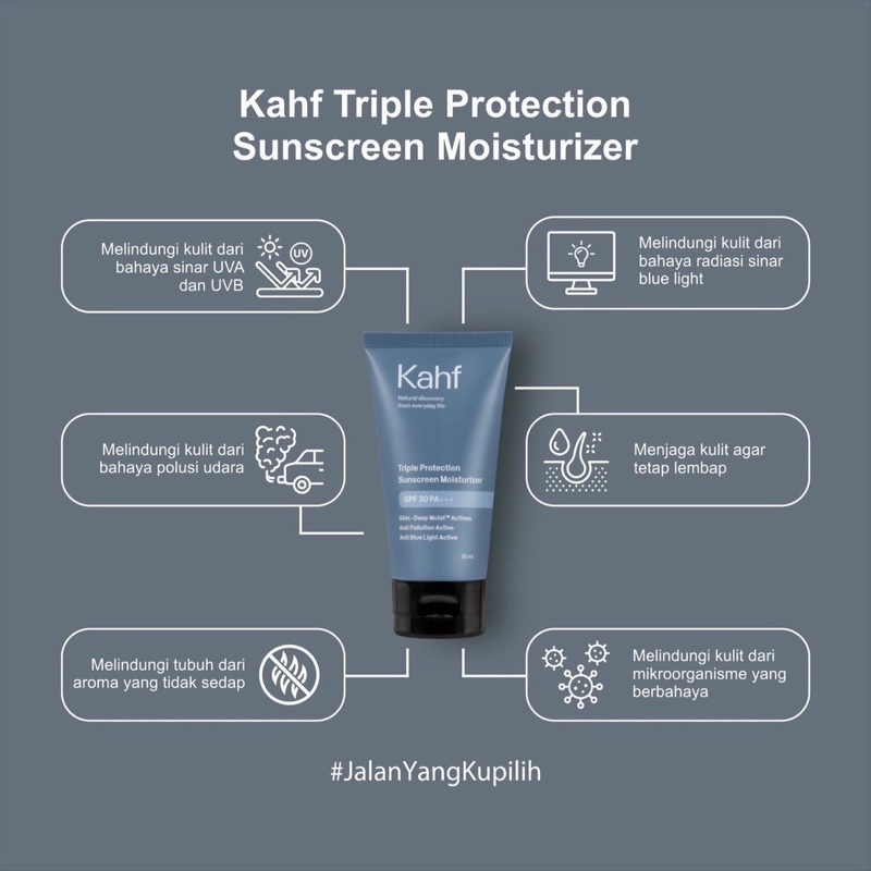 Kahf Triple Protection Sunscreen Moisturizer SPF 30 PA+++ 30 ml -  Perawatan Wajah Sunscreen Pria