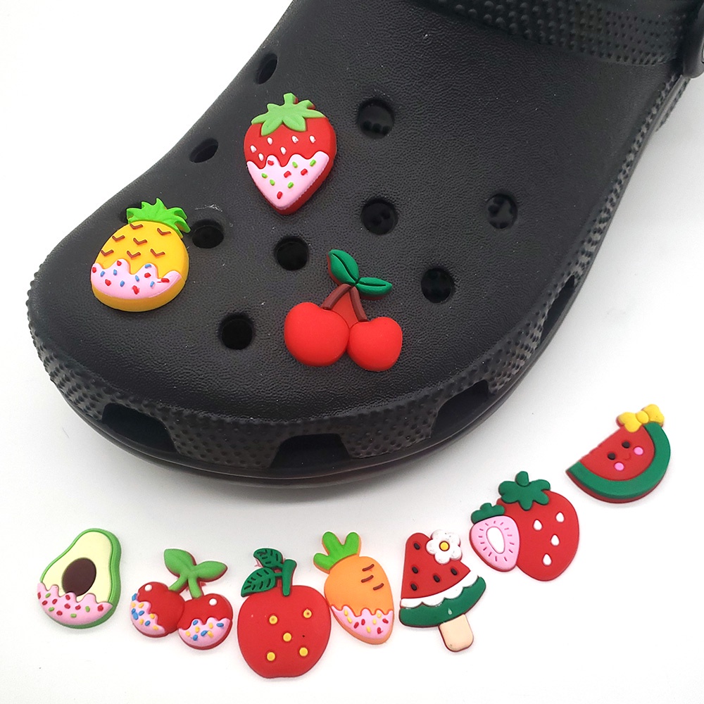 jibbitz crocs croc charms Bahan PVC Desain Strawberry Cherry Semangka Untuk Aksesoris Gelang Ransel