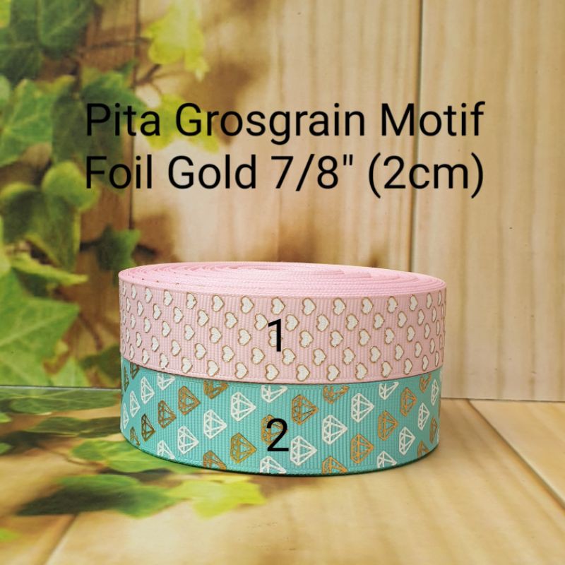 

Pita Grosgrain Motif Foil Gold 7/8" (2cm) love heart diamond