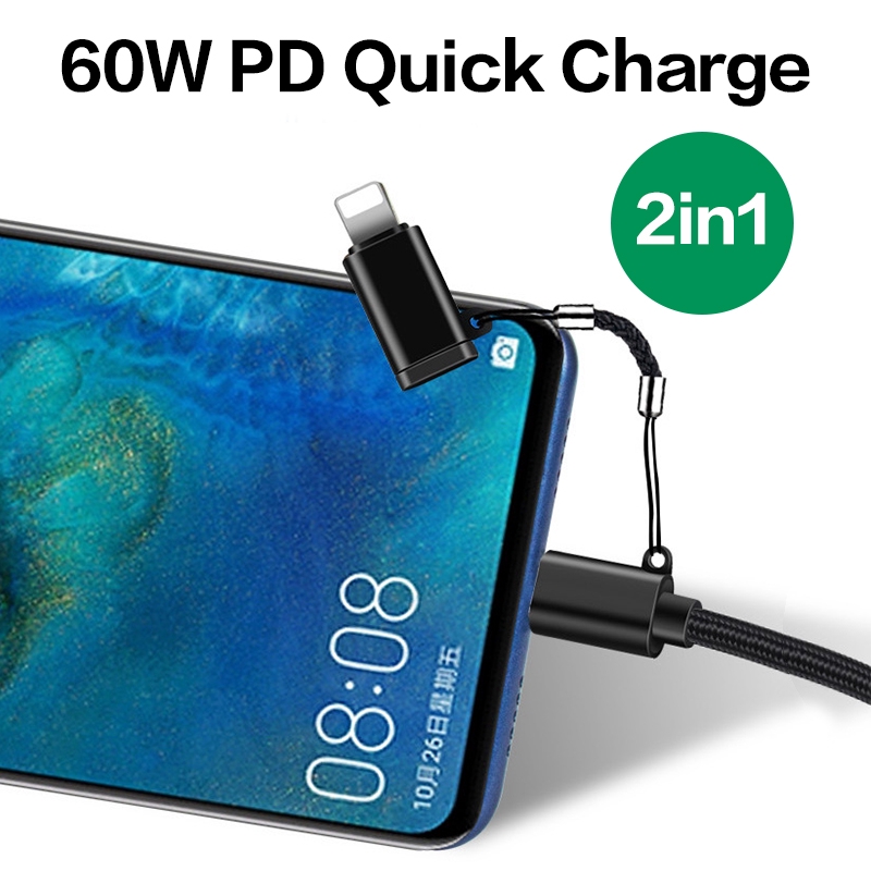 2 In1 PD Charging Kabel Quickcharger Data Cable for Iphone Lightning Type-c