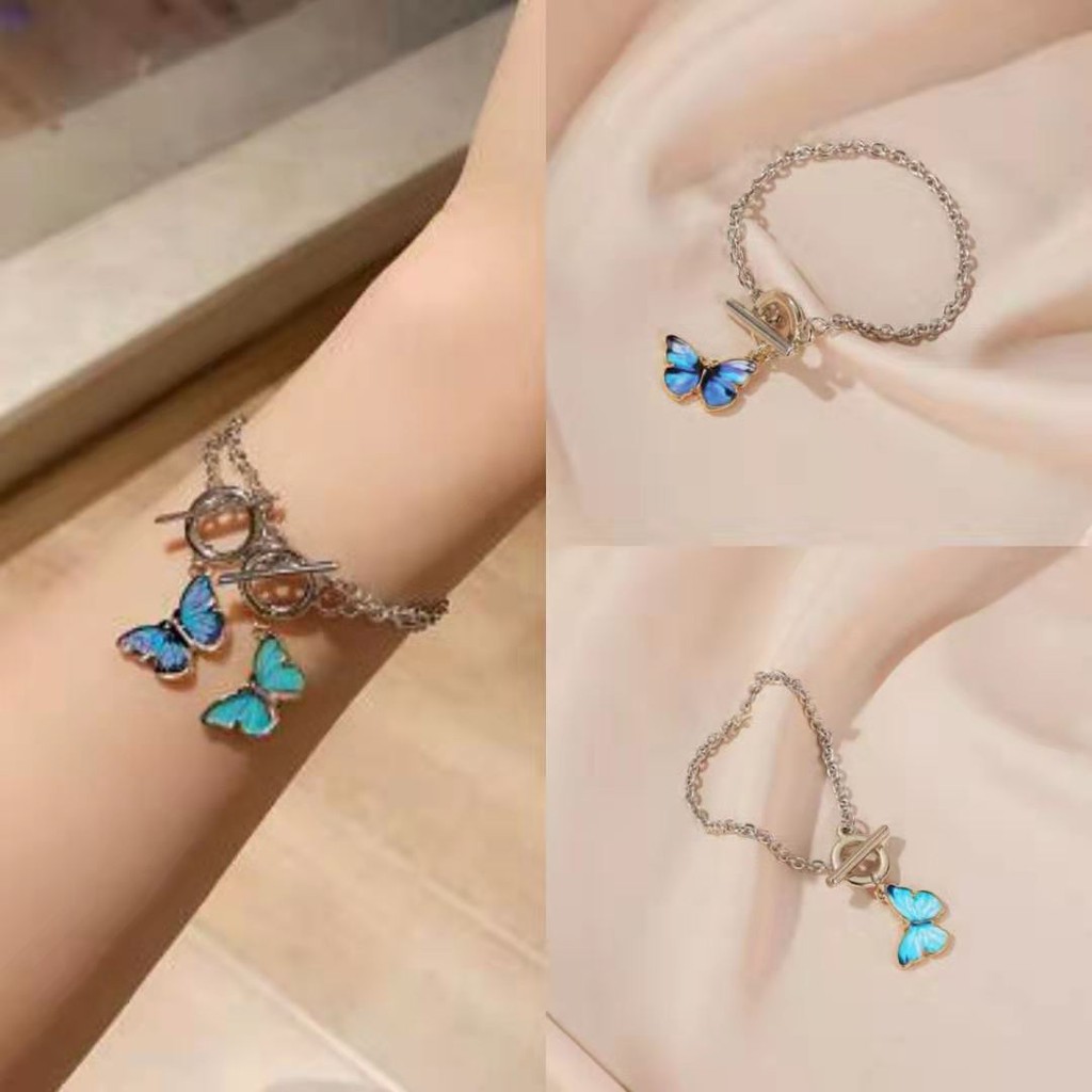 Light Blue Butterfly Bracelet element Bracelet boudoir lovers Bracelet Mori small clear Necklace Korean Japanese Necklace