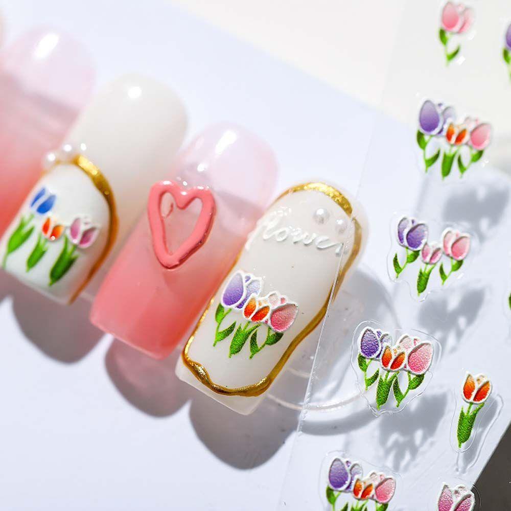 AUGUSTINA Agustinina Stiker Kuku Bunga Wanita Tulip Lebah Self Adhesive Nail Art Dekorasi