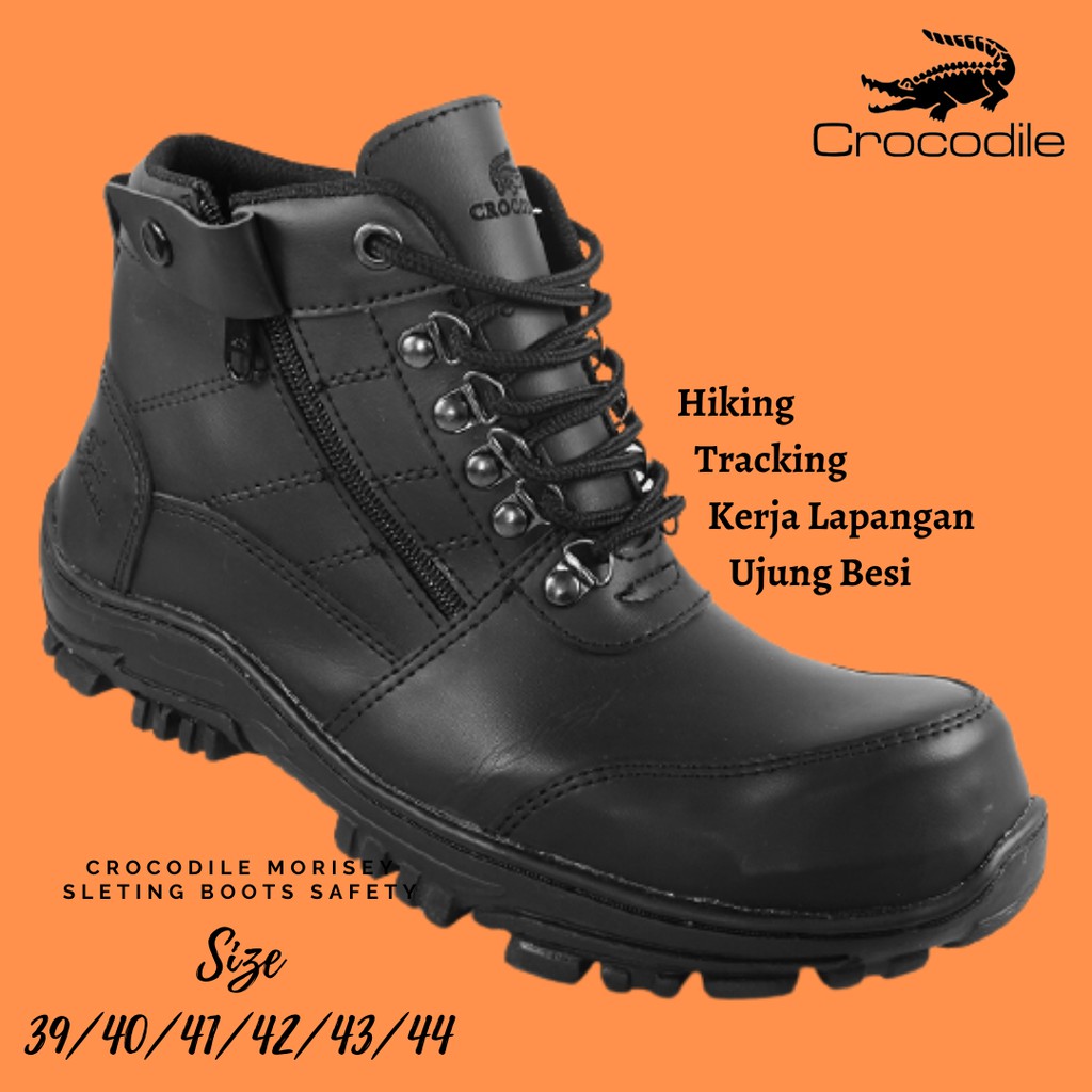 COD - Sepatu Safety Ujung Besi Crocodile Morisey Sleting Hitam Sepatu Boots Proyek Kerja Lapangan