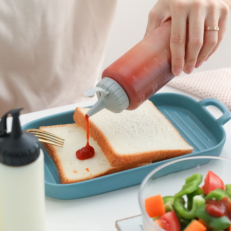 [175ml/350ml Tomato Salad Dressing Squeeze Bottle With Lid And Scale] [Transparent Squeeze Oil Pot Seasoning Bottle Soy Sauce Bottle] [Syrup Dispenser] [Seasoning Food Storage Container]