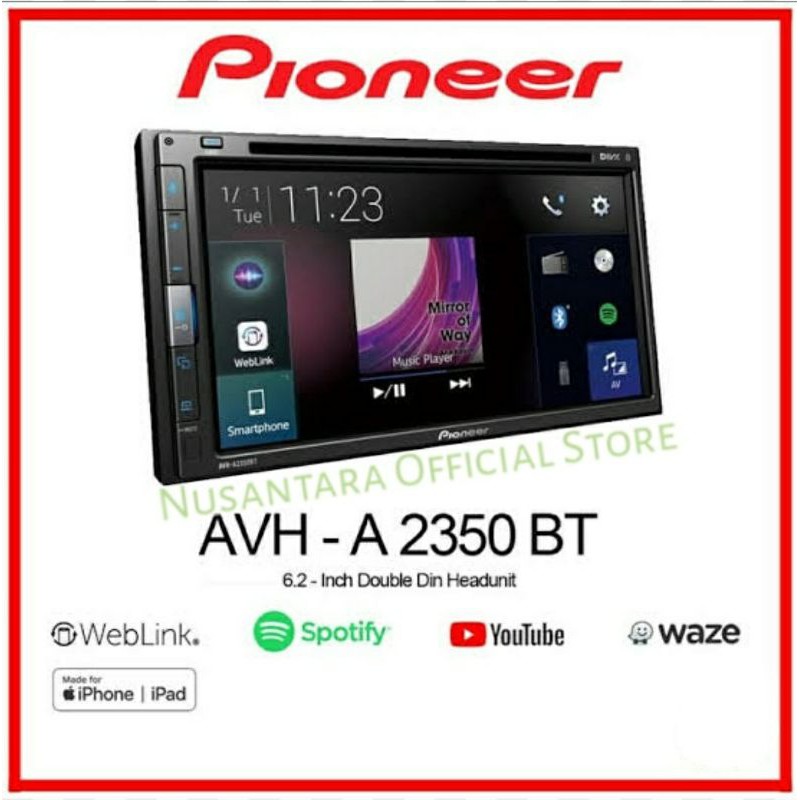 PIONEER AVH A2350BT DVD Size 2 DIN Display 6.8 WVGA Web Link
