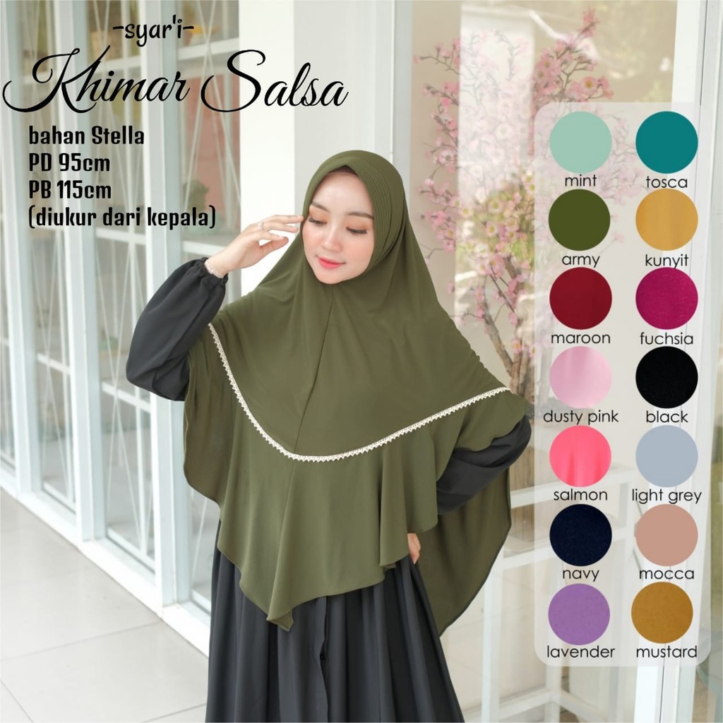 HIJAB / JILBAB KHIMAR SYAR'I RENDA JUMBO -KHIMAR SALSA-BEST SELLER -BAHAN STELA HALUS NYAMAN DIPAKAI