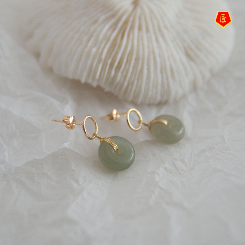 [Ready Stock]Peace Buckle Hetian Jade Earrings Retro Affordable Luxury