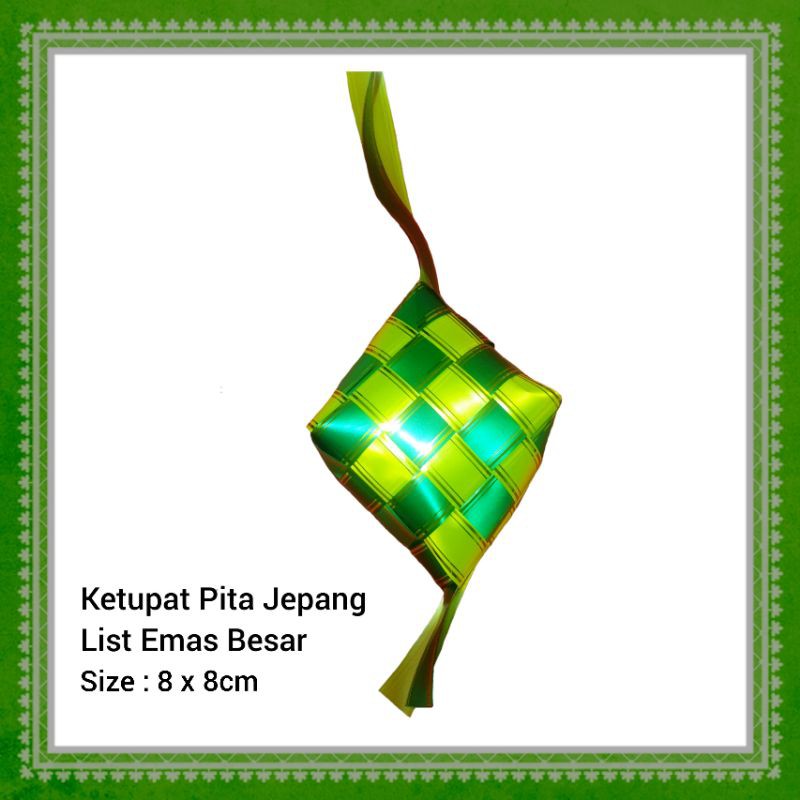 

Hiasan Ketupat Pita Jepang List Emas Besar L 8 x 8 cm