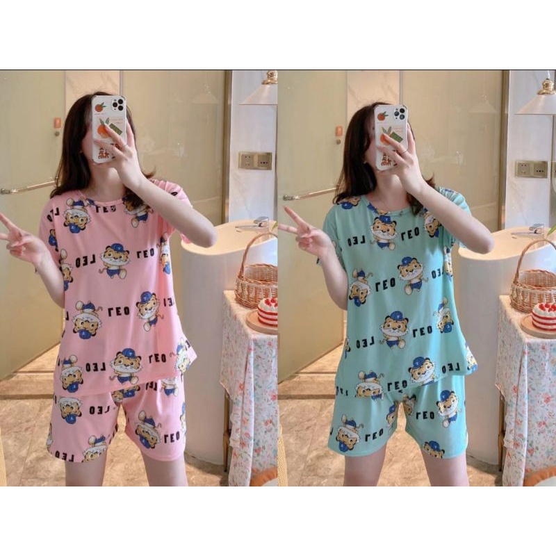 Baju Tidur Piyama Import Motif Kartun Dan Bunga Baju Santai Wanita Murah Lengan Pendek C03D,C16A