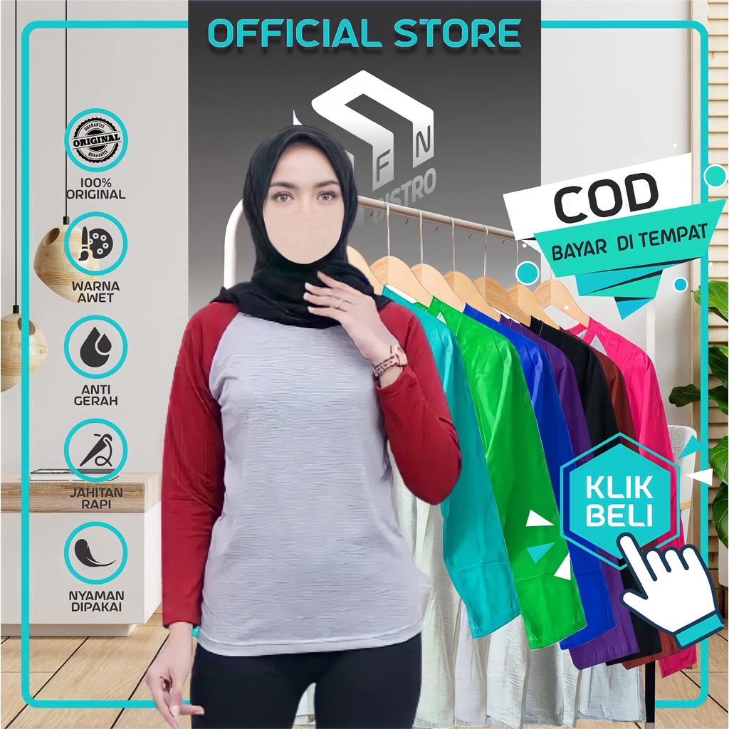  Kaos  Reglan Wanita  Lengan Panjang Katun Tc Combed 20s 