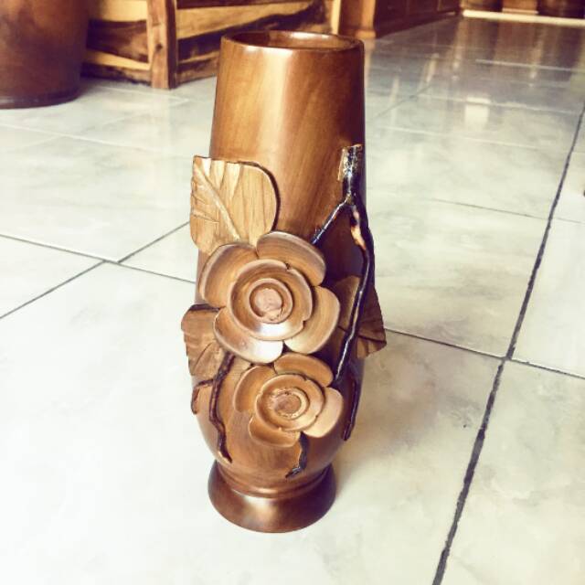 Vas bunga kayu Jati Bunga Tempel