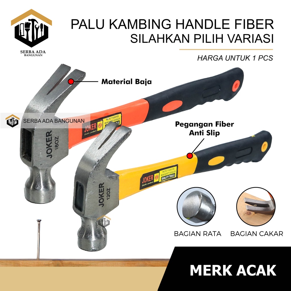 PALU MARTIL HAMMER KAMBING KONDE  GAGANG FIBER KAYU 08 12 16 OZ  MURAH GETOK CABUT PAKU BETON KUAT