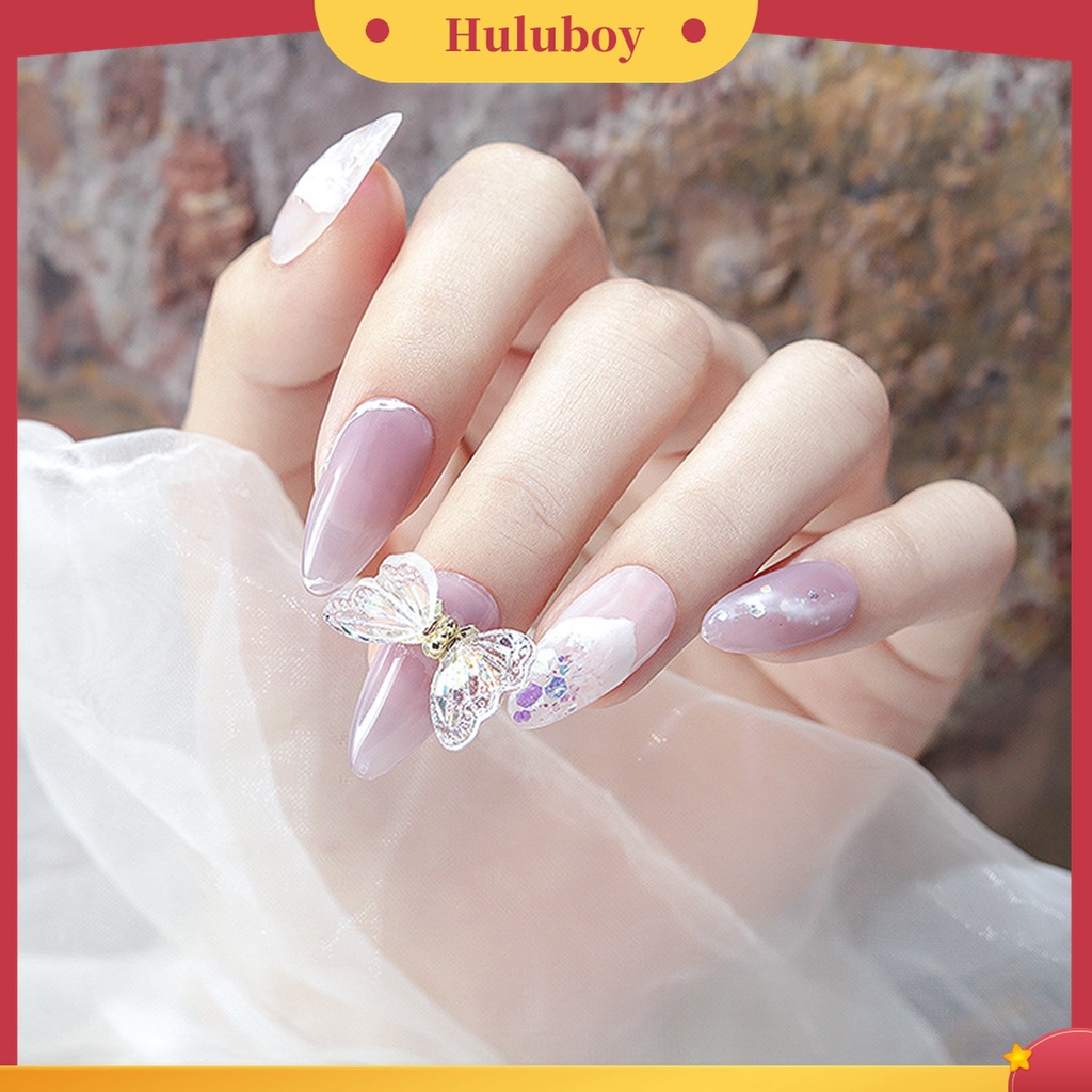 Huluboy Huluboy♡ 5pcs / Kantong Sequin Glitter Kupu-Kupu 3D Bahan Resin Untuk Nail Art