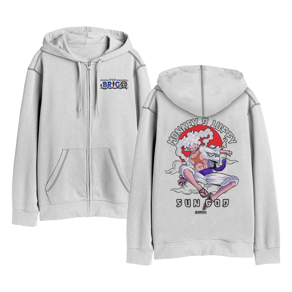 BRIGO Zipper Jumper Hoodie LUFFY GEAR 5 FIFTH II Sweater Hoodie Resleting BRIGO X ANIME Sablon DTF Fleece Cotton II SIZE M-XXL (Pria &amp; Wanita) Free stiker&amp;Gantungan Kunci