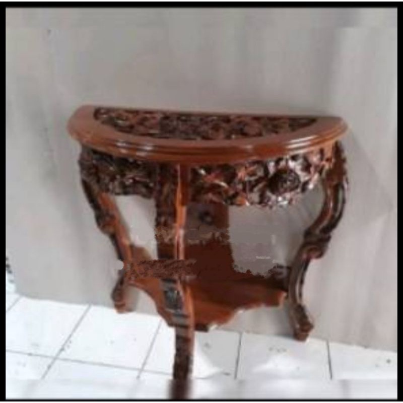 Meja Konsul jati ukir plus kaca
