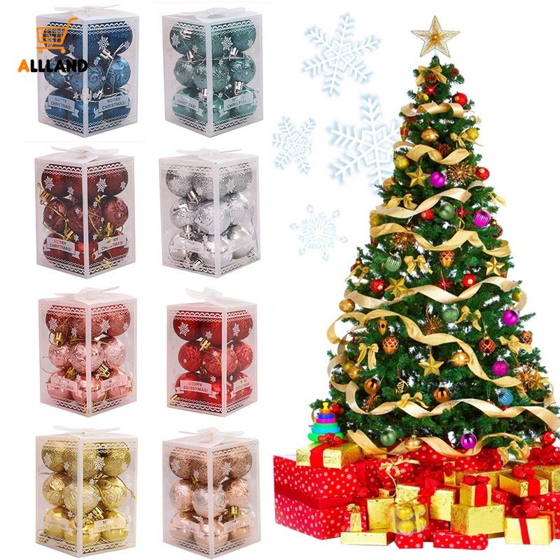 12pcs / Kotak Ornamen Bola Gantung Glitter Warna-Warni Ukuran 4CM Untuk Dekorasi Pohon Natal