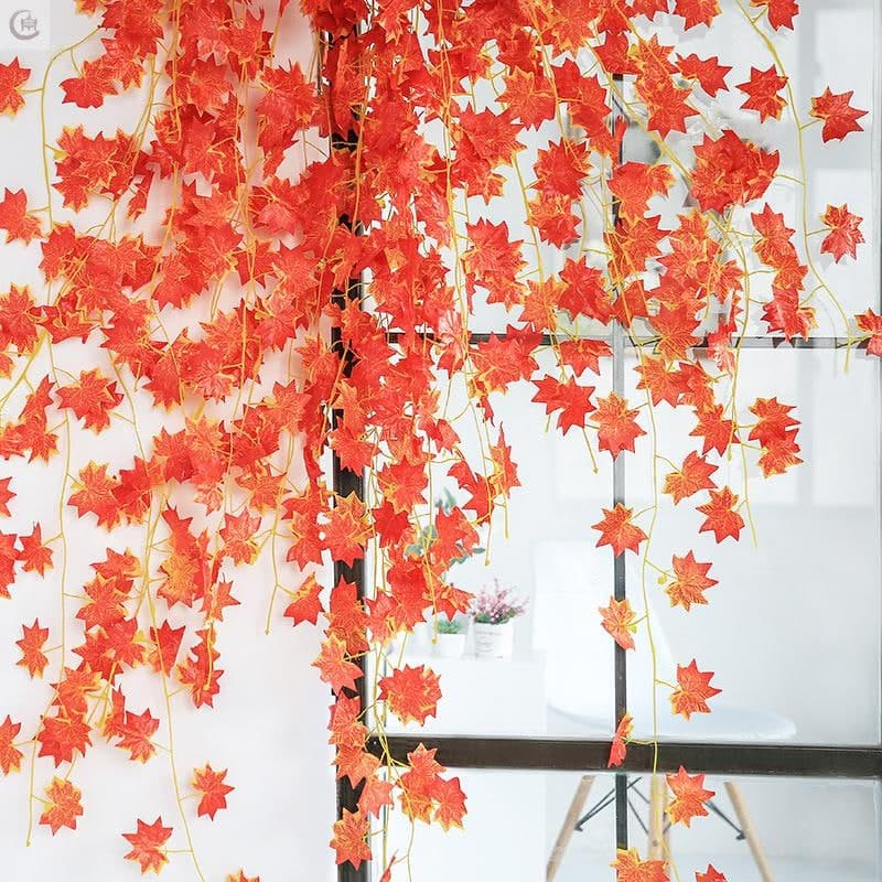 Daun Rambat Maple warna Orange - Daun Hias Gantung - Daun Plastik - Dekorasi Rumah Taman Cafe Resto