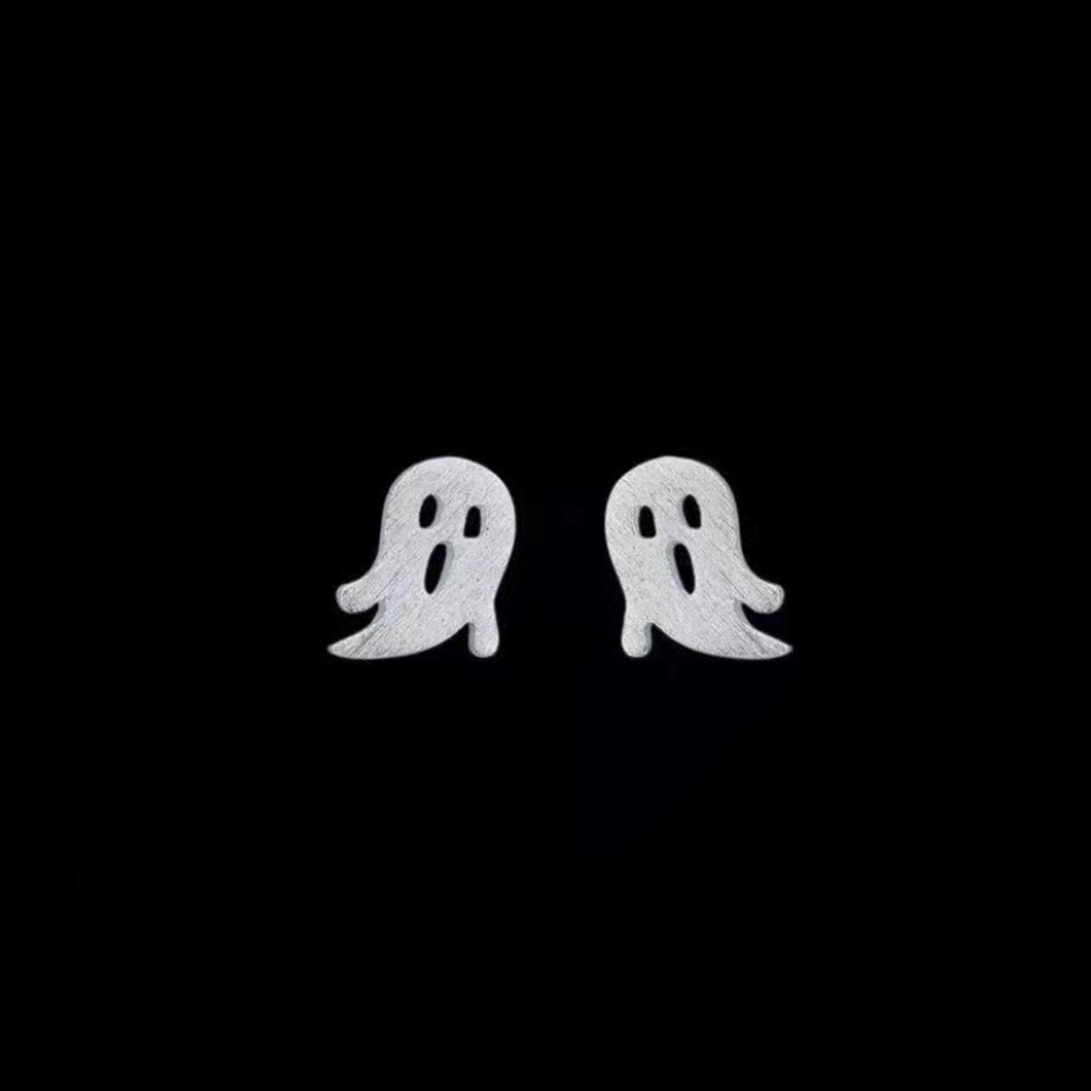 Anting stud mini Desain Hantu Labu halloween Bahan 925 Silver Untuk Wanita