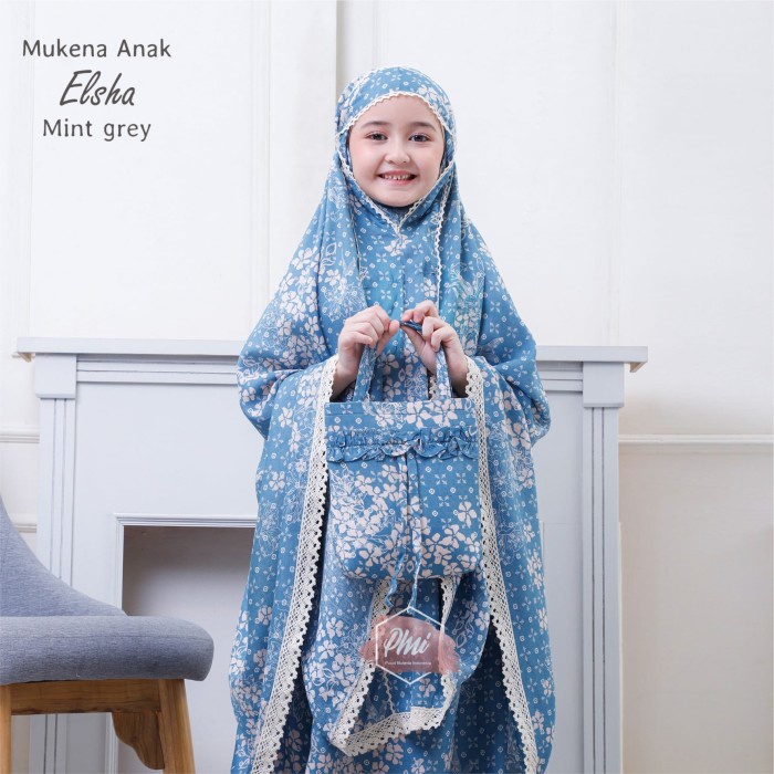 MUKENA ANAK TANGGUNG RAYON ELSA MINTGREY