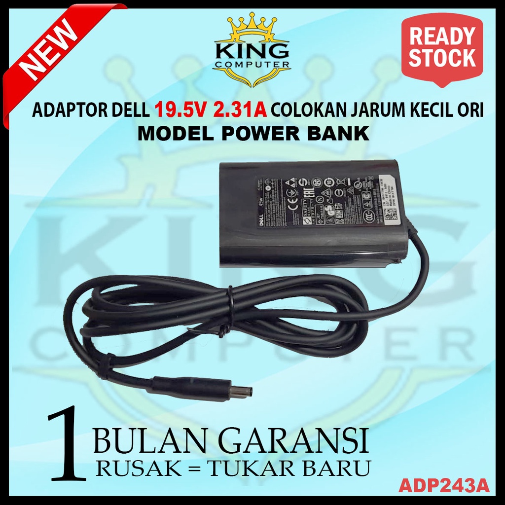 ADAPTOR CHARGER LAPTOP DELL 19.5V 2.31A COLOKAN JARUM KECIL 4.5mm-3.0mm ORIGINAL