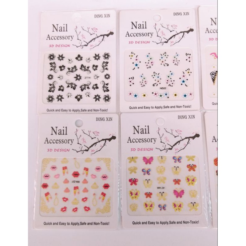 Stiker Kuku Timbul dapat 2pcs Lucu Murah Nail Art Tempelan Kuku Bunga Kupu2 dll Asesoris Anak Perempuan