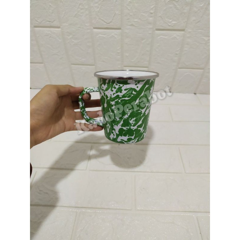 Mug enamel langsing - gelas gagang motif lurik- cangkir gagang lurik