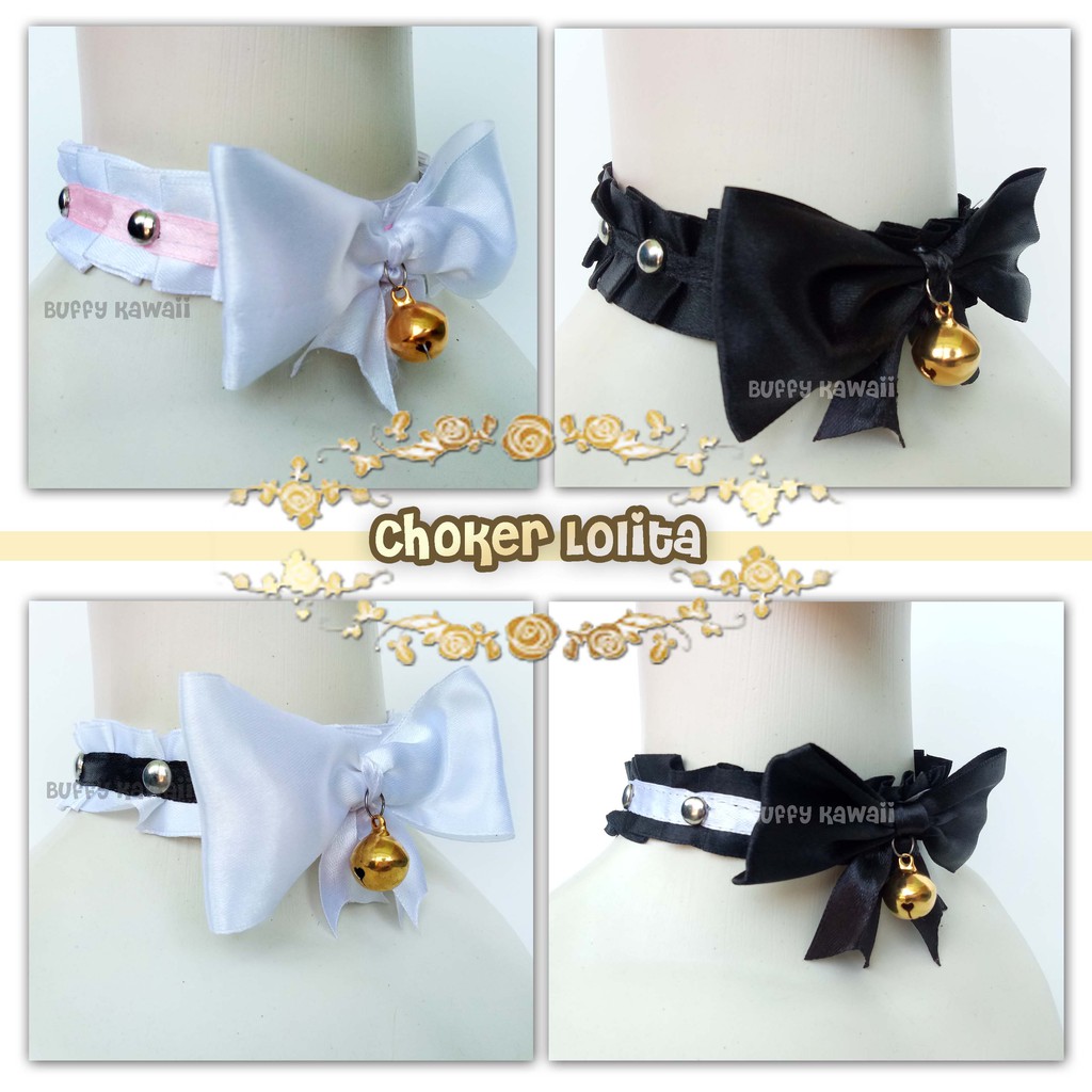 Choker lonceng lolita cosplay nekomimi maid golden bell ribbon gothic harajuku vintage halloween