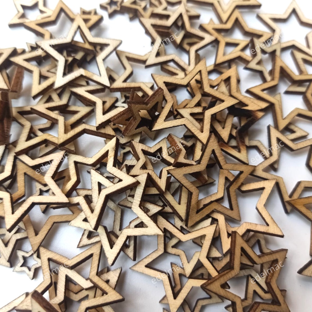 25-100pcs Wooden Aksesoris Decorasi Natal DIY Accessories Christmas Tree Ornaments Laser Cut Star Snowflake Home Decoration Handmade Crafts