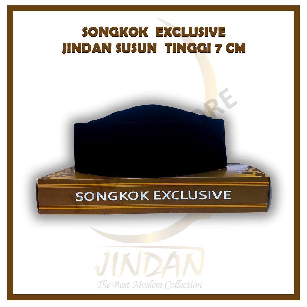 Peci Songkok Susun Kopiah Jindan Exclusive AC Hitam Polos Tinggi 7 Cm Peci Hitam