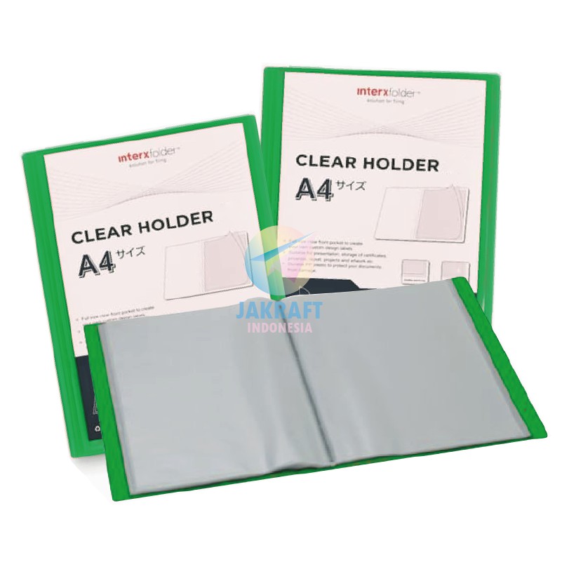 

(1 Pcs) Map Clear Holder Display Book A4 isi 60 PP Pocket Hijau Green Transparan Tebal