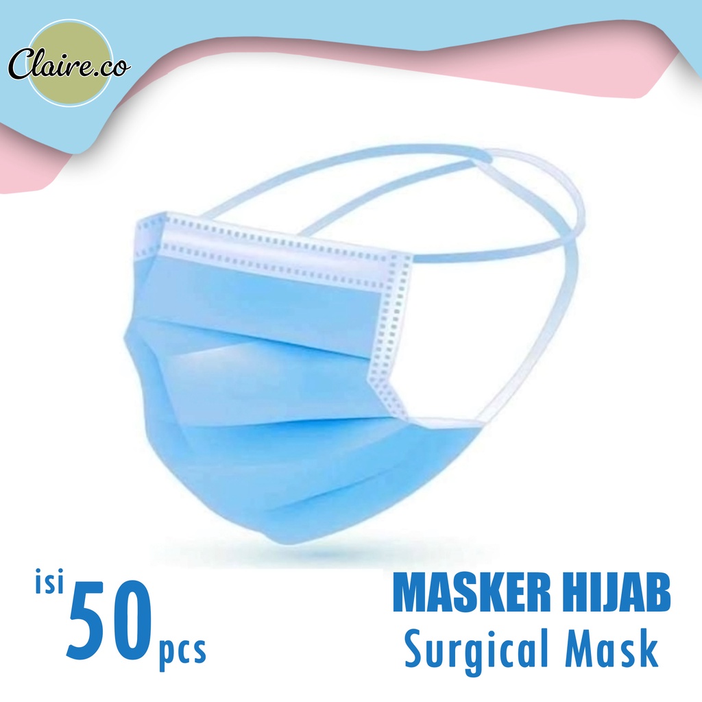 MASKER HIJAB 3 PLY DEWASA// MASKER HIJAB BIRU SI 50PCS - DISPOSABLE PROTECTIVE FACE MASK